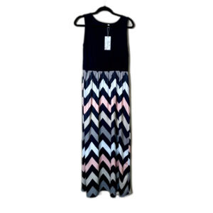 Sherosa Womens Maxi Dress Chevron Sleeveless Large Black Pink New Work Cruise